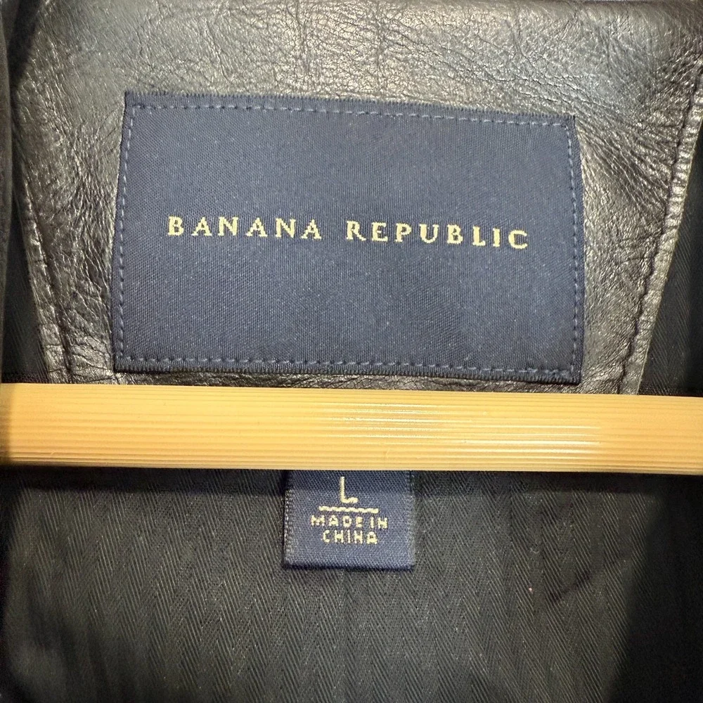 Banana Republic 100% Leather Blazer Jacket‎ Mens Large Chore Lined Black Limited